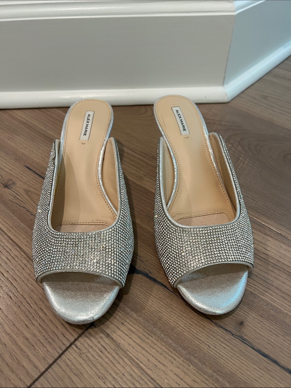 Alex Marie Silver Crystal Open-Toe Mules